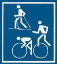 Simple graphic of bicyclist, runner and skiier